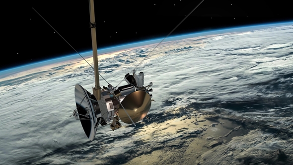 Satellite Similar with the Cassini Orbiting Planet Earth
