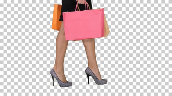 Walking Legs of Shopping Lady with Shopping Bag, Alpha Channel