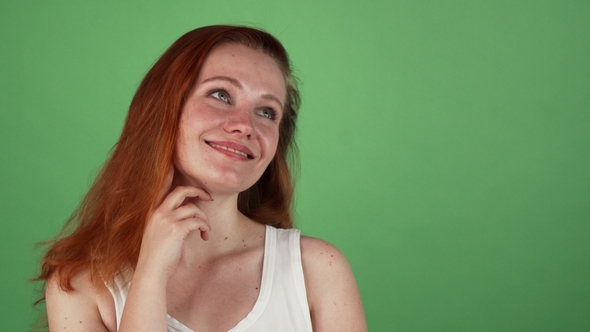 Beautiful Red Haired Woman Dreaming, Looking Away