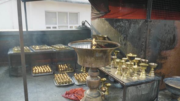 Candle in the Boudhanath. Kathmandu Valley, Nepal.