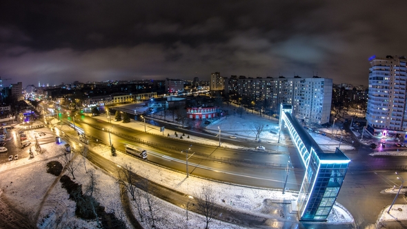 Kharkiv City From Above Night  at Winter. Ukraine.