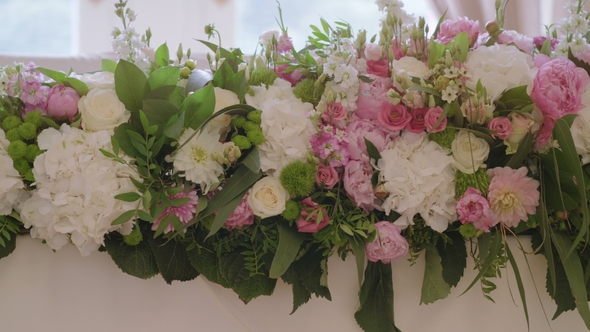 Wedding Reception Venue With White Flower Decoration