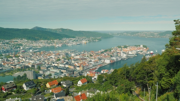 Beautiful City of Bergen in Norway, View From the Upcoming Wagon Train Car