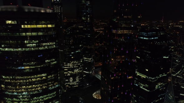 A Night Aerial Shot of Skyscrapers of Moscow International Business Centre