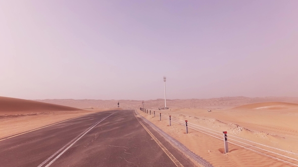 New Road From Oasis Liwa To Moreeb Dune in Rub Al Khali Desert Stock Footage Video