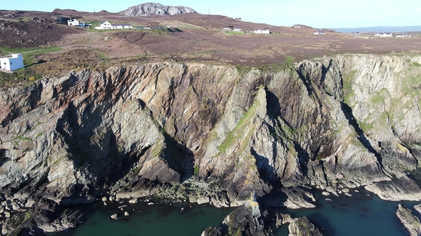 Aerial View of the Beautiful Cliffs Close To the Historic South Stack Lighthouse on Anglesey - Wales