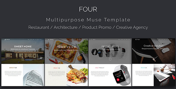 Four_Architecture, Restaurant, Landing produktu, uniwersalny szablon Muse