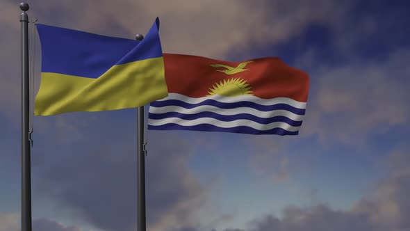 Kiribati Flag Waving Along With The National Flag Of The Ukraine - 2K