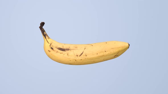 Realistic banana rotation on white background.