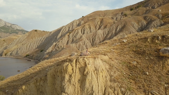 Drone Footage of Adventurous Female Camper Traveling and Camping in Beautiful Fox Bay in Crimea