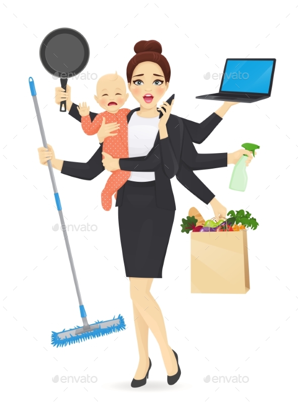 Busy Mother with Baby