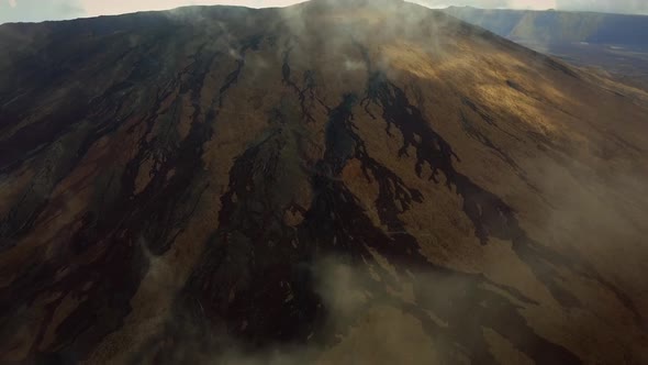 Aerial view of Piton de la Fournaise on Reunion island.