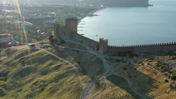 Aerial View of Ancient Genoese Fortress in Crimea