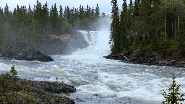 Ristafallet Waterfall in the Western Part of Jamtland