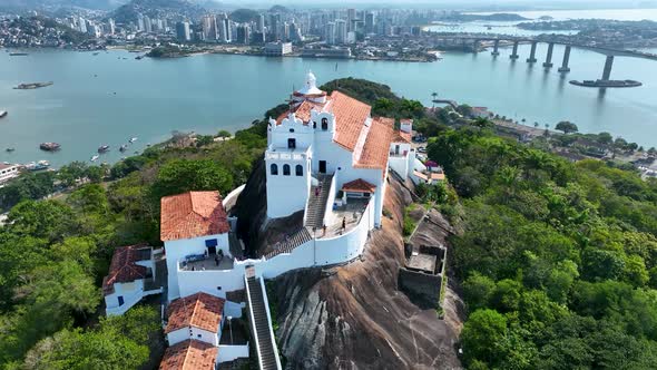 Aerial cityscape of downtown Vitoria state of Espirito Santo Brazil. Bulldings and avenues landmark