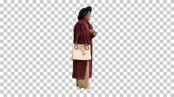 African american fashion girl in coat, Alpha Channel