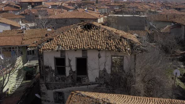 Ruined House And Village Aerial View