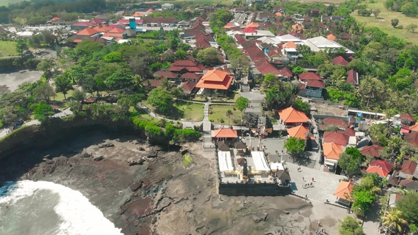 Aerial View of Pura Tanah Lot Temple in Tabanan, Bali, Indonesia