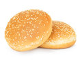 Two hamburger buns with sesame isolated on white background. - PhotoDune Item for Sale