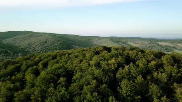 Flight Over Mountains Peaks, Sunset, Flight Above Forest an Mountains, Dovbush Aerial, Fly Over