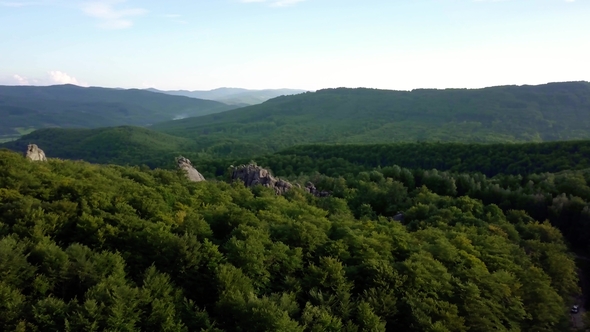 Flight Over Mountains Peaks, Sunset, Flight Above Forest an Mountains, Dovbush Aerial, Fly Over