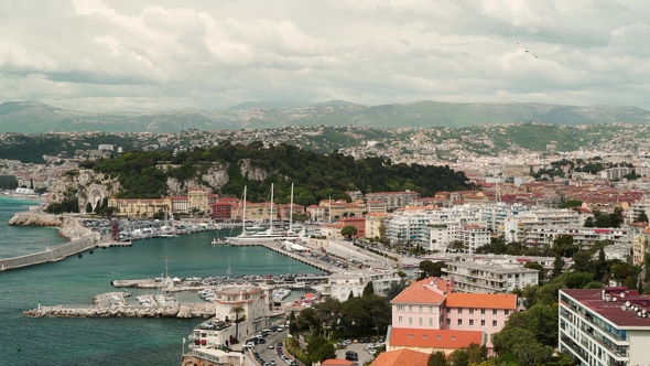 Pan Shot of Nice, Sea and Transportation