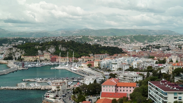 Pan Shot of Nice, Sea and Transportation, May 05, 2018, France