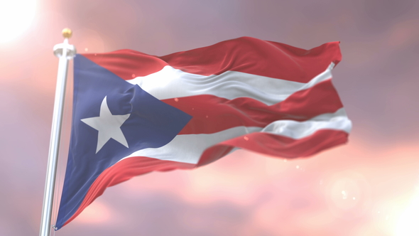 Flag of Puerto Rico at Sunset