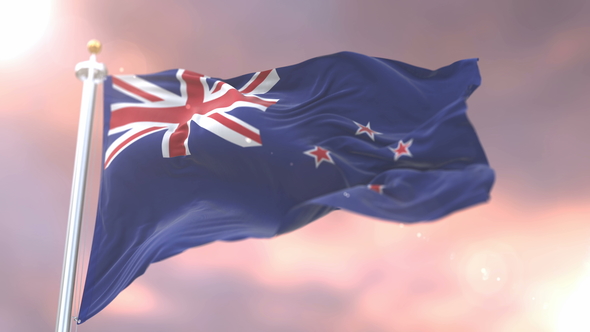 Flag of New Zealand at Sunset
