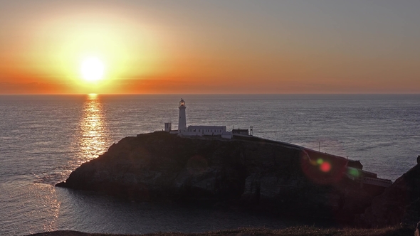 Sunset with Lens Flare at South Stack Lighthouse