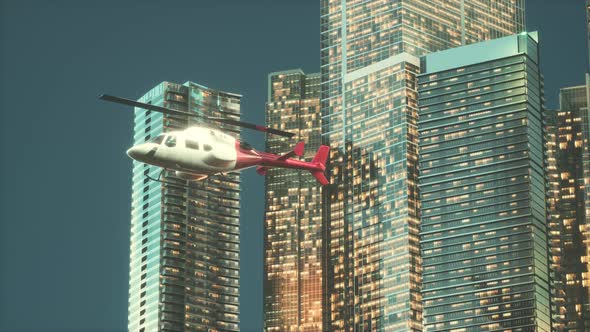 Helicopter Flies Through Center of Big City