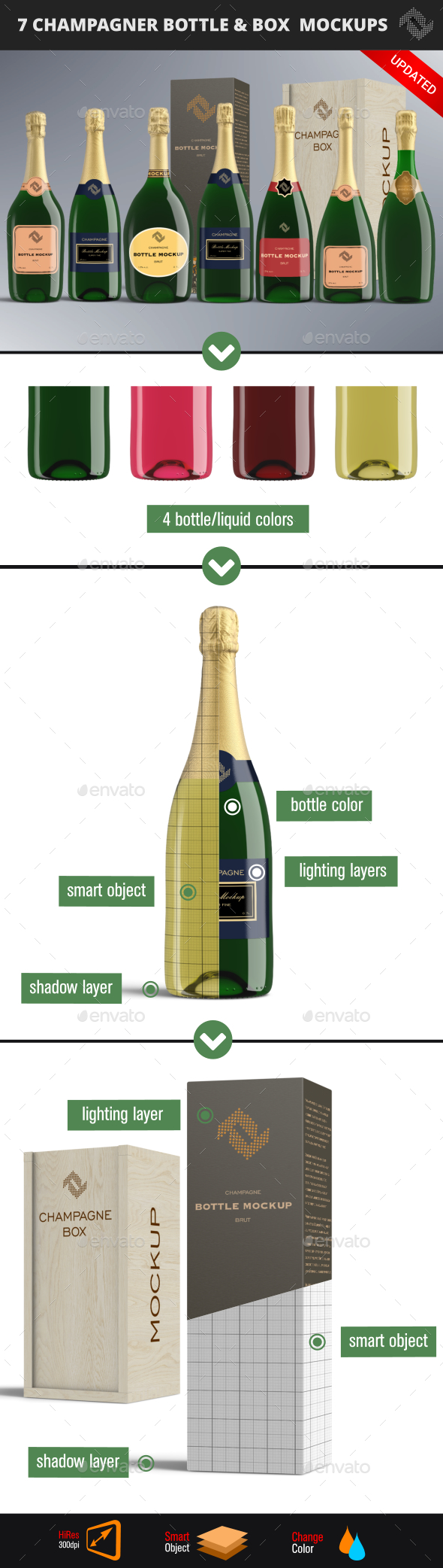7 Champagner Bottles & Boxes Mockup