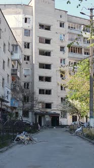 Vertical Video of a Destroyed Building in Borodyanka Ukraine