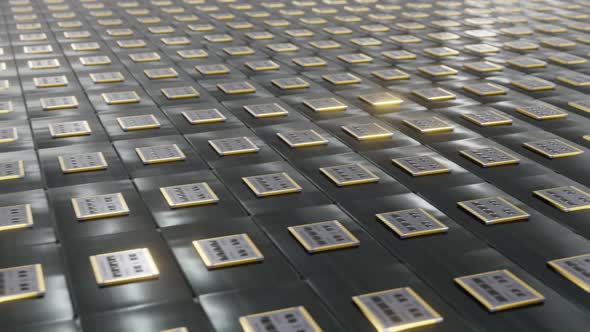 Many microchips are moving on the conveyor.