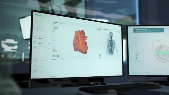 Monitor showing the analysis of a heart digital organ at the health care center alt