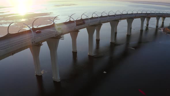 Aerial View at Sunset ZSD Bridge 