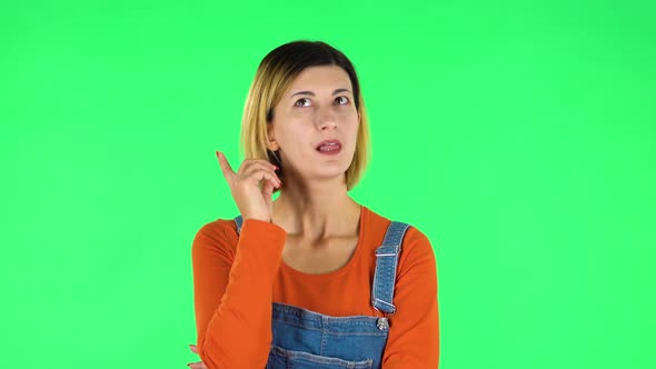 Woman Thinks About Something. Green Screen