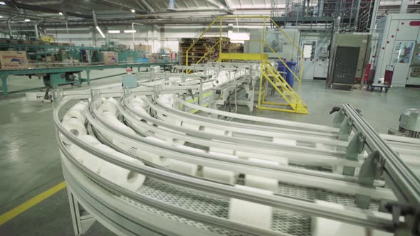 A Working Conveyor in a Paper Mill. Technology. Factory. Kyiv. Ukraine.