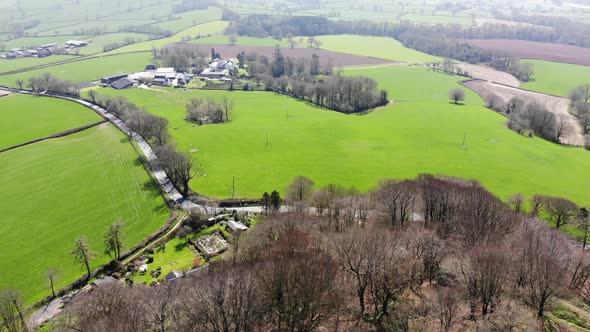 Panning left shot of the East Devon Countryside taken from above Hembury Hill Fort