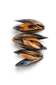 Three fresh mussels close-up on a white background. Isolated. - PhotoDune Item for Sale