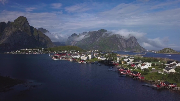 Aerial View of Hamnoy Village in Norway