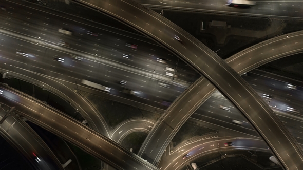 Night Light Moscow City Traffic Ring Road Aerial
