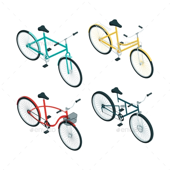 Bicycles Isometric. Various Types of Bikes