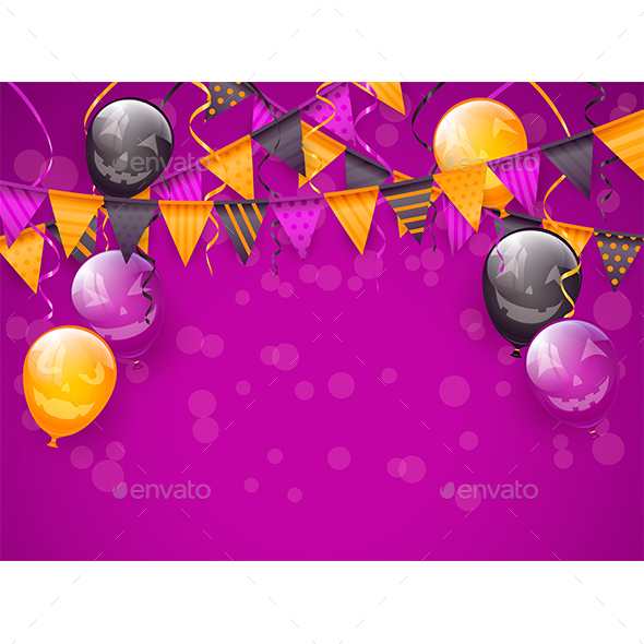 Purple Halloween Background with Decoration and Balloons