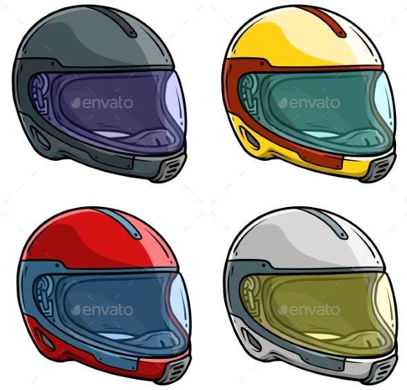 Cartoon Motorcycle Racing Helmet Vector Icon Set
