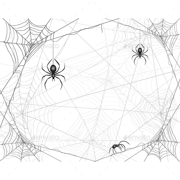 Halloween Background with Spiders and Cobwebs