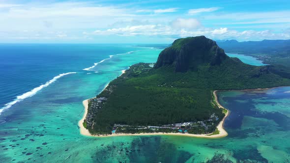 Aerial view of Le Morne Brabant mountain which is in the World Heritage site of the UNESCO