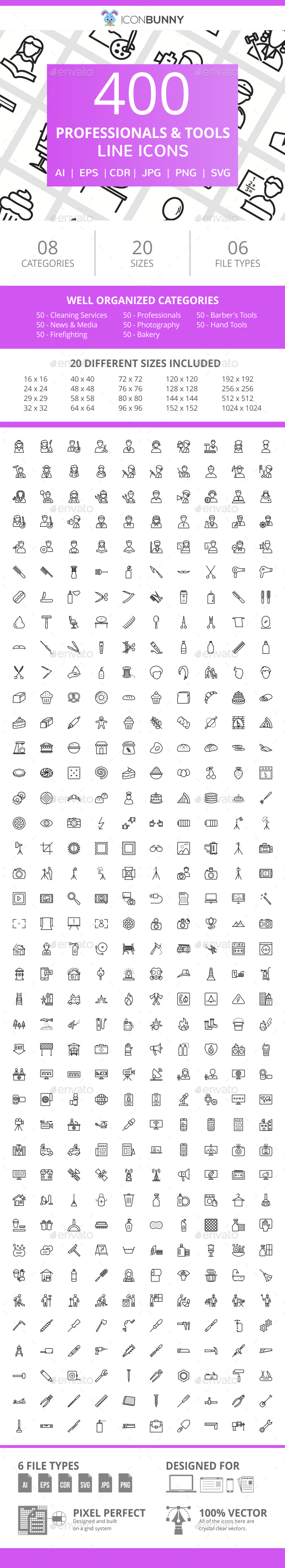 400 Professionals & their tools Line Icons