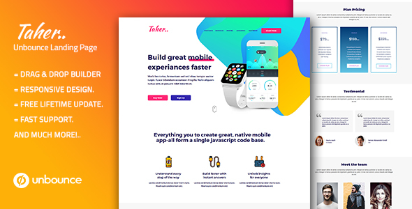 Taher – Responsive Unbounce Landing Page Template