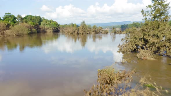 Drone aerial footage of flooding in the Nepean river in the Hawkesbury region in Australia